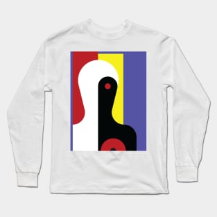 Modified Heinrich Hoerle Abstract Female Frontal Cubist Shapes Black White Red Yellow Blue Long Sleeve T-Shirt